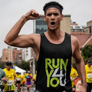 Atleta emocionado en una bajada de la carrera