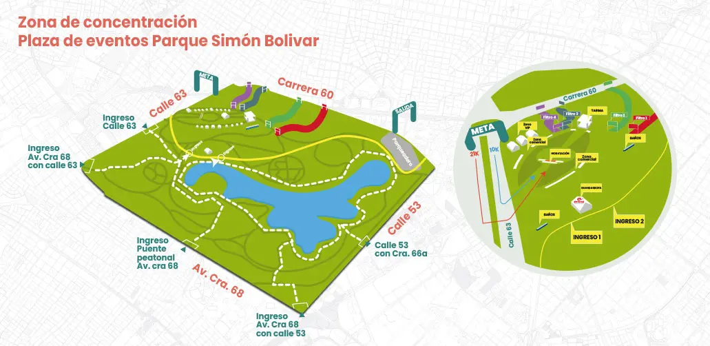 Zona de concentración media maratón de Bogotá 2024