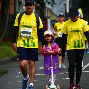 Familia acompañada por niña participa en la media maratón de Bogotá